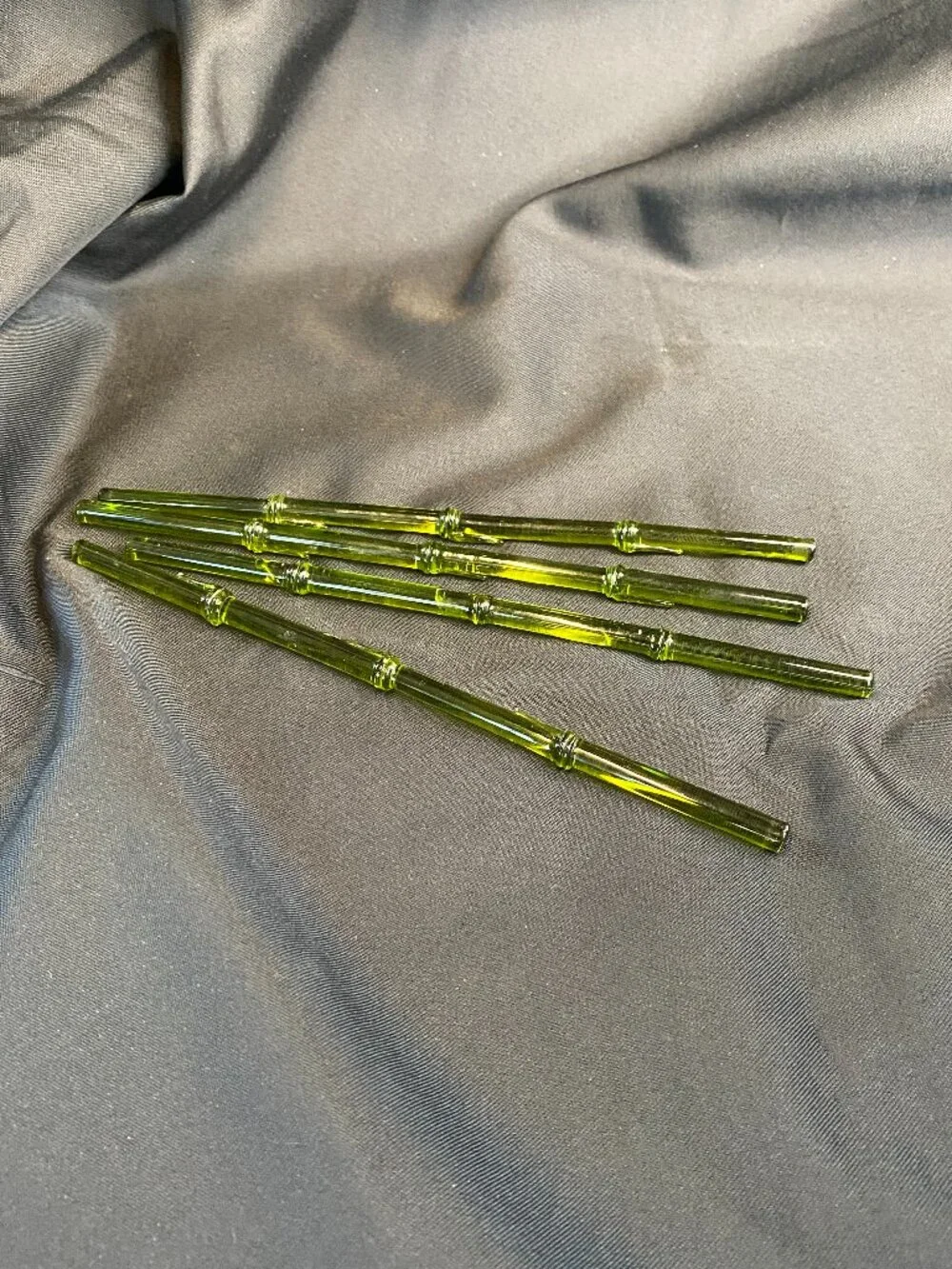 Vintage Solid Glass Molded Bamboo Pattern Cocktail Swizzle Sticks Drink Stirrer